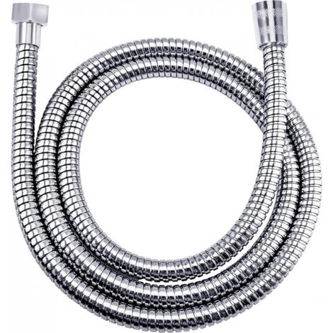 Flexible de douche en acier inoxydable argenté (G1/2 pouce, 150 cm), antidéflagrant, résistant aux hautes températures, long et chromé anti-pliage. (1/5)
