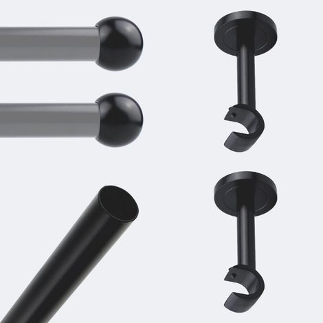 Kit de tringle à rideaux Noir Mat 150cm Diam.20mm Embout Boule - Fixation Mur - Boulet (1/3)