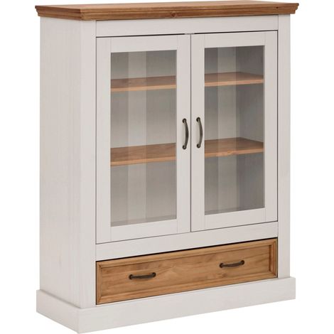 SelmaVitrine avec 2 portes et 1 tiroir en pin blanc