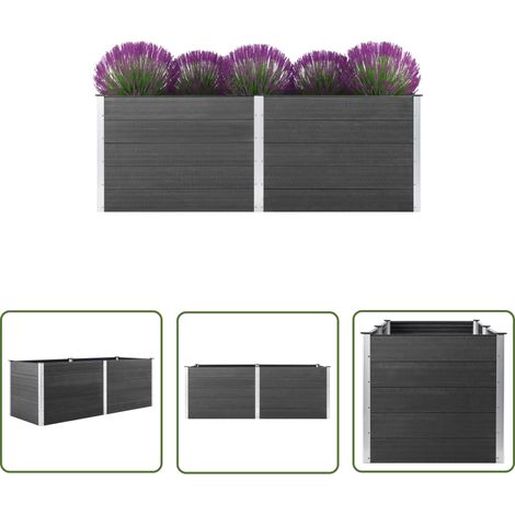 The Living Store Lit surélevé de jardin 250x50x91 cm WPC Gris - Jardinière - Lit Surélevé - Pot De Fleurs Extérieur - Décoration Jardin - Fleurs (1/5)