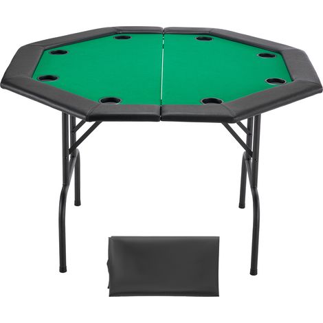 Mophorn Foldable Poker Table, 8-Player 1220 mm Casino Game Table with Cushioned Rails & Cup Holders, Octagonal Portable Table with Felt Surface & Sturdy Metal Legs