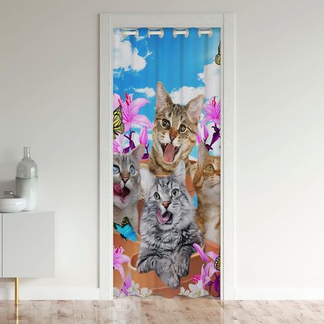 Chat Rideau de Porte 86x203cm Bleu Cute Papillons Rideau Occultant Home Décor Botanique Floral Fleurs Jours Bleu Rideaux Interieur Salon Chambre Le Salon Décor Rideaux Exterieur d'entrée - 86L X 203H (1/5)