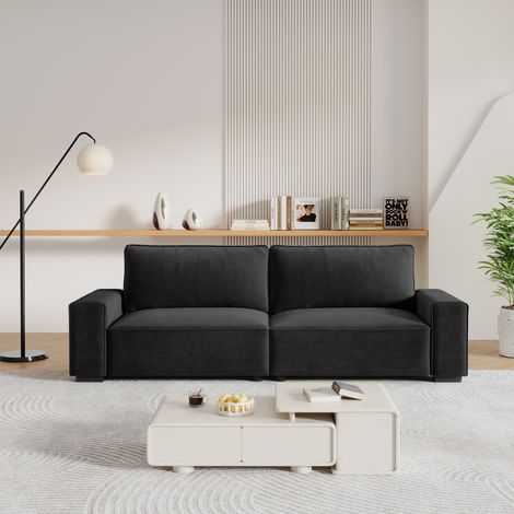 Canapé 3 places moderne en chenille pour salon - avec grand accoudoirs - 220 x 83 x 88 cm - Noir (1/5)