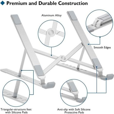 Support Ordinateur Portable de 10”-17,3”, Support PC Portable Ventilé en Aluminium 7 Niveaux Réglables, Refroidisseur Ergonomi[68] (1/4)