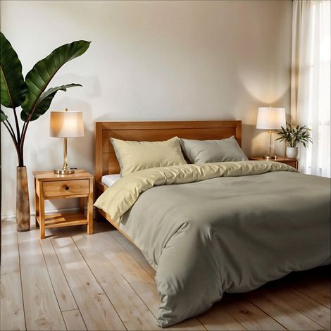 Housse de Couette Double, uni réversible, Parure de Couette, avec Housse de Couette 250×200 cm, Rabat 20+50 cm + Paire de taies d’Oreiller 50×80 cm Taupe/crème (1/5)