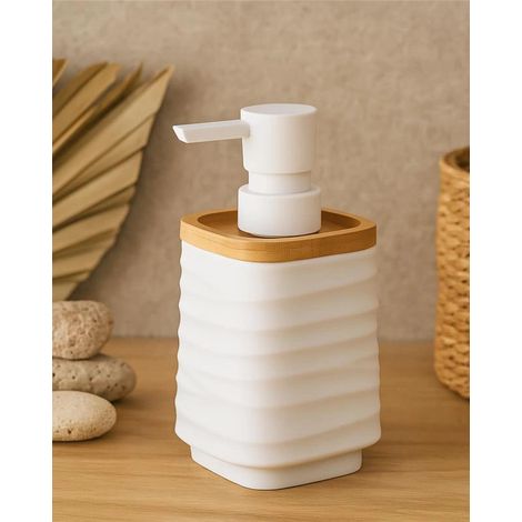Dispenser sapone in plastica ABS e bamboo bianco Alabama (1/2)