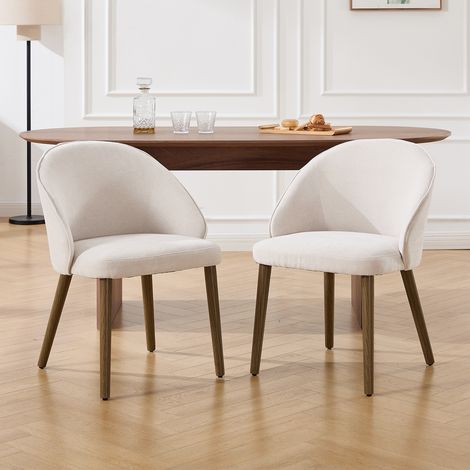 Wahson Set di 2 da Pranzo in Tessuto, Moderne Poltroncine da Cucina con Gambe in Legno Massiccio Sedie Imbottite per Sala da Pranzo/Soggiorno, Beige