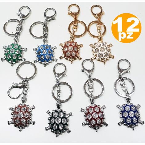 TrAdE Shop Traesio - Set 12 Bomboniere Tartaruga Colorata 18 Anni Compleanno Glitter Porta Chiavi - (1/2)