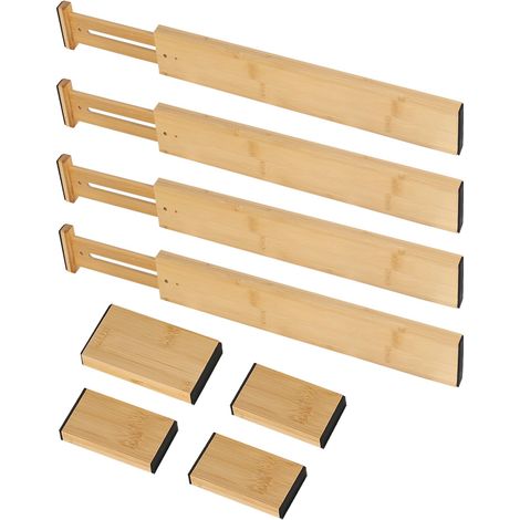 Set mit 4 Schubladenteilern aus Bambus, verstellbare Schubladen-Organizer, Trennschubladen, Küchenschubladenteiler für Schlafzimmer, Küche, Büro (32,5–43 cm) (1/5)