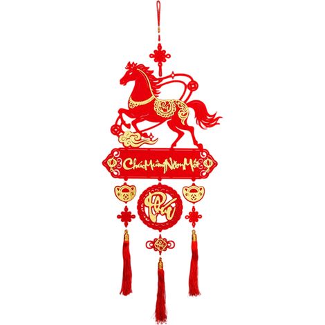 Pendentif Cheval - Décoration Année Nouvelle Chinoise 2026 - Pour Mur Fenêtre Porte - En Papier Rouge - 35 x 92 cm (1/5)