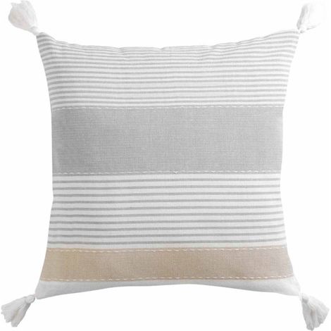 Coussin Déco à Pompons "Iliade" 60x60cm Gris (1/2)