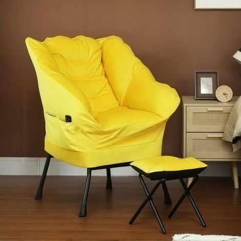 Sillón de Salón con Otomana Sillón de Relax con Bolsillos Laterales y Patas de Acero para Sala de Estar Dormitorio Amarillo (1/5)