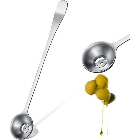 Cuillèe en Acie Inoxydable pou Bocaux Ceises Olives et Conichons Long Manche avec Tou d'Évacuation pou Pot (1/4)