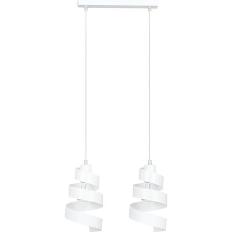 Lampadario Moderno 2 Luci Tristano In Acciaio Bianco Con Fasce A Spirale (1/5)