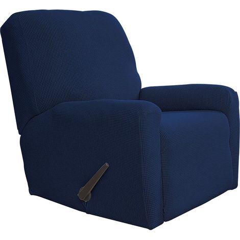 Housse 4 pièces pour Fauteuil Relax en Tissu Jacquard élasthanne à Petits Carreaux avec élastique en Bas, Taille L, Bleu Marine (1/5)