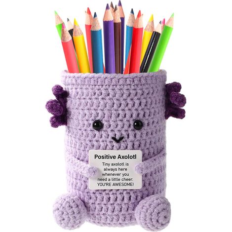 Porte-stylo rond au crochet, pot à crayons avec carte inspirante, organise bureau et maison, papeterie, maquillage, cadeau amie, déc (1/5)