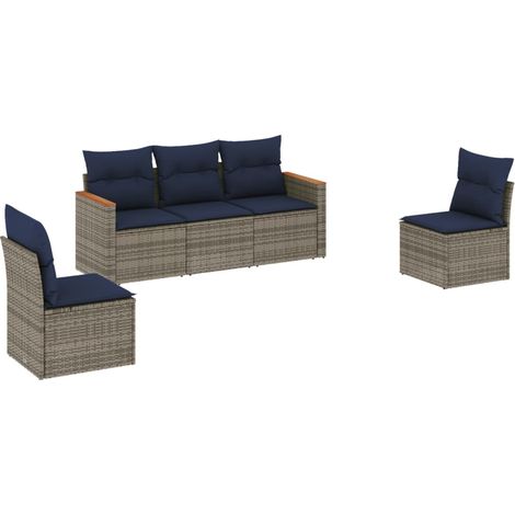 Maison Exclusive - 5-teiliges Gartensofa-Set mit Kissen, grau, Po