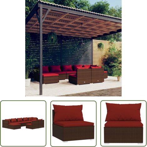 The Living Store Salon de jardin avec coussins 9 pcs marron résine tressée - Salon De Jardin - Meuble De Jardin - Ensemble Salon De Jardin - Canapé Extérieur - Mobilier De Jardin (1/5)