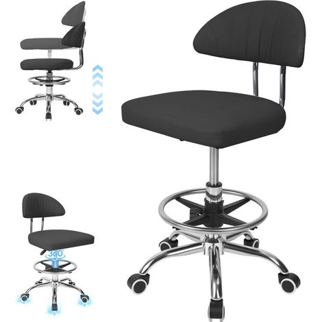 FIANAO – Fauteuil de bureau pivotant 360° – hauteur réglable, dossier et repose-pieds, charge 100 kg – 46 × 39 × 87 cm, noir (1/5)