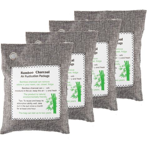 Sachets Purificateurs D'air - Charbon De Bambou Actif 200 G - Pour Voiture Maison Cuisine Salle De Bain Réfrigérateur - Lot De 4 (1/5)