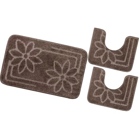 Tappeto Bagno Set 3 Pezzi Tinta Unita Antiscivolo Assorbente Scendietto 100% Made In Italy - Marrone