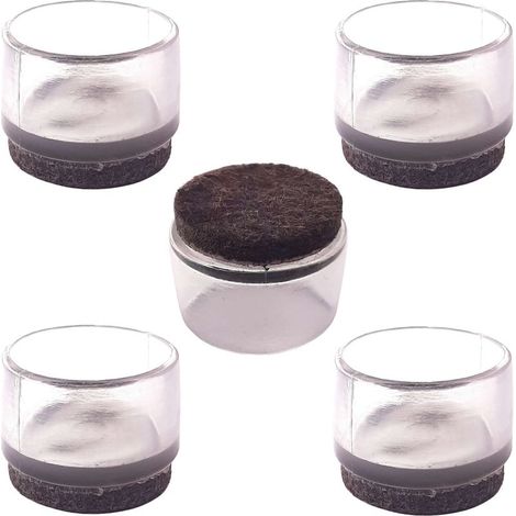 5x embout de tube chaise patin meuble transparent rond avec semelle feutre pied anti-rayure anti-bruit, 16mm (1/3)