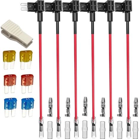 Set mit 6 Huckepack-Sicherungshaltern (Micro 2) für 12 V/24 V mit Kabelbaum, Sicherungen (5 A–15 A) und Auszieher (1/5)