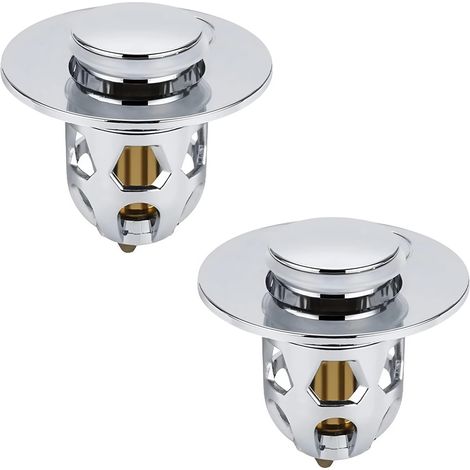 Pack 2 tapónes lavabo universal sistema pop-up, filtro antiatasco ABS 34-40 mm.