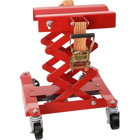 Plateforme de levage de moto, Capacité 200 kg, Plage de hauteur 185-590 mm, Dimensions de la base 420 x 400 mm, Taille de l'empreinte de conduite 1/2" Sq. Dr., Diamètre des roulettes 76 mm (1/5)