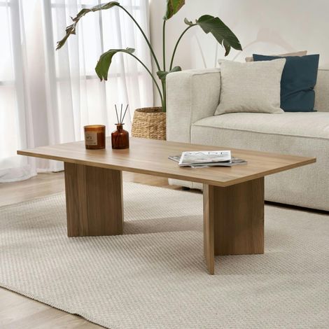 Table basse moderne effet chêne huilé - pieds en V MARFA (1/5)
