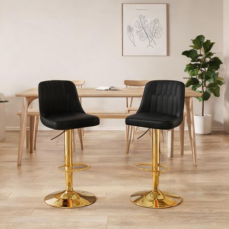 Tabouret de bar réglable en métal doré et simili cuir noir (1/5)
