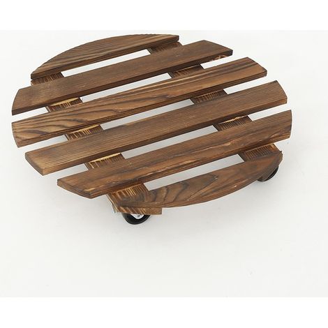 Porte Plante a roulettes, Supports de Pots de Fleurs à roulettes en Bois 30 cm avec roulettes Pivotantes et Verrouillables, Rond Plateau Roulant pour Plantes Interieur Extérieur