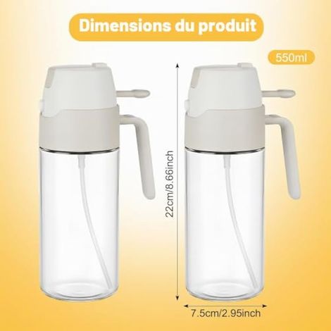 Bouteille d'huile Spray, Distributeur de Huile D Olive, Distributeur Huile d Olive Pulverisateur, Spray Huile Cuisine, Verre Verseur en Verre (2 Pièces, 550 ml) (1/4)