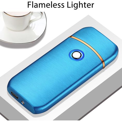 Briquet électrique d'extérieur coupe-vent sans flamme, rechargeable par USB double face, bleu (1/5)