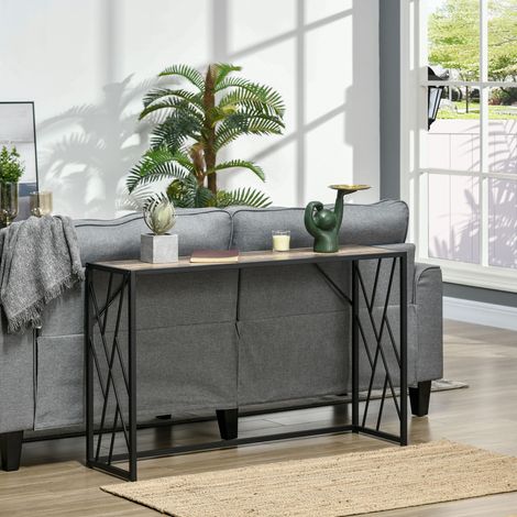 Table console d'entrée style industriel, meuble vintage en acier et bois, 120x35x75cm, brun, rangement pratique pour salon ou couloir. (1/5)