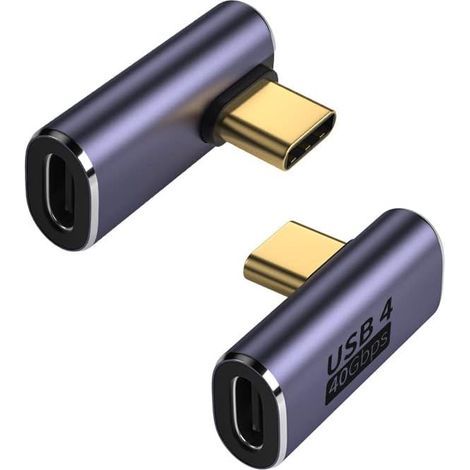 Adaptateur USB-C mâle vers USB-C femelle, lot de 2, rallonge d'adaptateur Type-C à 90 degrés compatible avec Steam Deck (1/3)