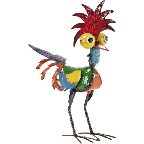 Statue de coq en métal jardin 19x8x22cm 3D sculpture de poulet en plein air jardin (1/5)