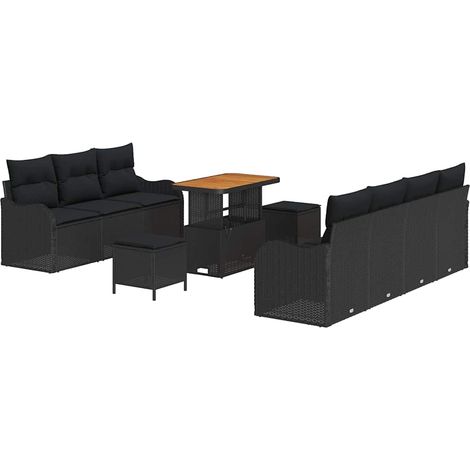 Garden Sofa Set with Cushion with Storage 10 pcs Black vidaXL