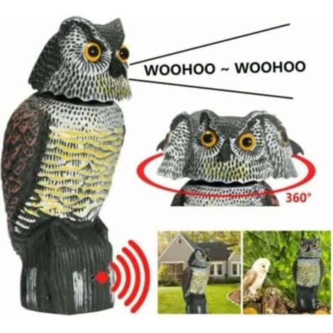 Realistischer Vogelschreck, rotierender Kopf, Sound, Eulen-Prowler, Lockvogel, Abwehrmittel, Schädlingsschutz, Vogelscheuche, Garten, Hof, Bewegung, INHHUB