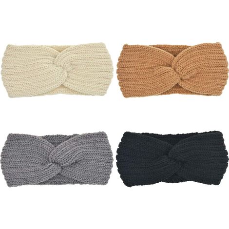 4 Pièces Bandeau Cheveux pour Femme Bandeaux Hiver Serre-Tête Tricoté Oreille Réchauffeur Chaud Noué Bande Elastique Cheveux pour Femmes Filles (1/5)