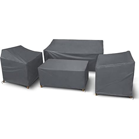 Lot de 4 housses de meubles de terrasse imperméables et résistantes au vent pour meubles d'extérieur en rotin et osier, avec sangle à boucle, gris (1/5)