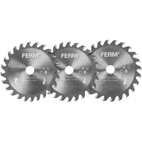 FERM CSA1060 Juego de hojas para sierra circular 85 mm – 24 dientes TCT – orificio 10 mm – 3 piezas – para mini sierras circulares (1/4)