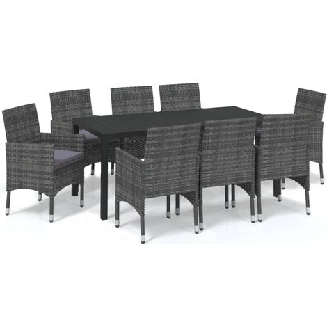Maison Exclusive - Set Pranzo da Giardino 9 pz con Cuscini in Polyrattan Grigio