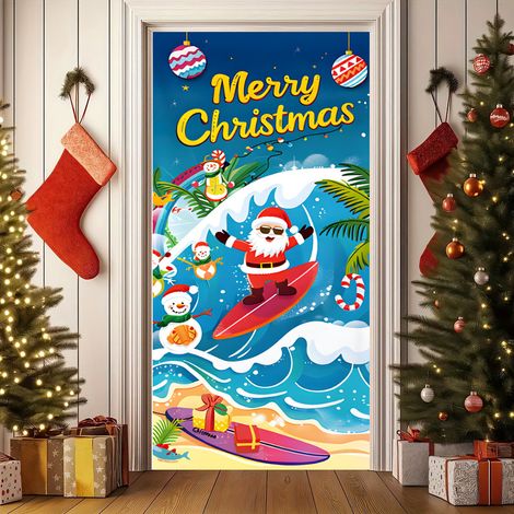 Décorations de Noël pour fêtes : rideaux, banderoles, fanions, drapeaux, décorations de porte, accessoires, guirlandes décoratives - 90 x 180 cm (collage + ruban) - 31