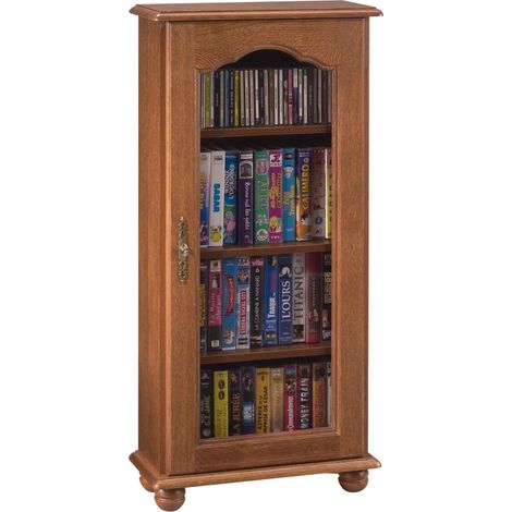 Beaux Meubles Pas Chers – Vitrine chêne rustique 1 porte vitrée – 6 niches réglables – Dimensions L 49,4 x H 105,8 x P 21,5 cm – Quincaillerie métal doré