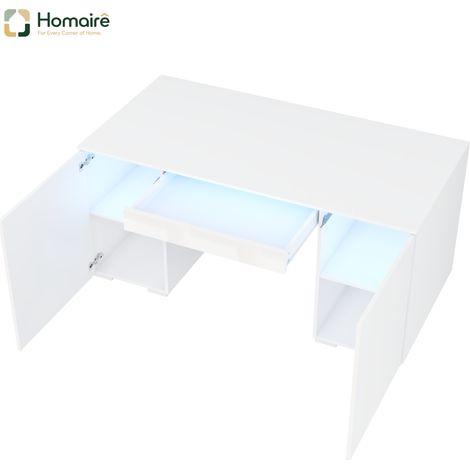 Mobilier de bureau blanc avec rangement en tissu 140 x 50 x 78 cm HOMAIRE (1/5)