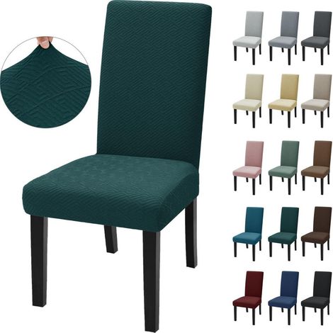 Housses de chaise extensibles 6 pièces, universelles, pour salon et salle à manger, vert foncé (1/5)