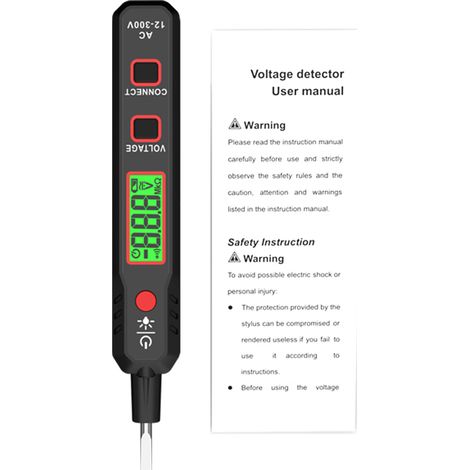 HABOTEST HT89 Testeur de tension AC 12300V Détecteur de voltage de contact pour fil phase/neutre avec lampe torche écran LCD localisateur de coupure avec alarme sonore et lumineuse