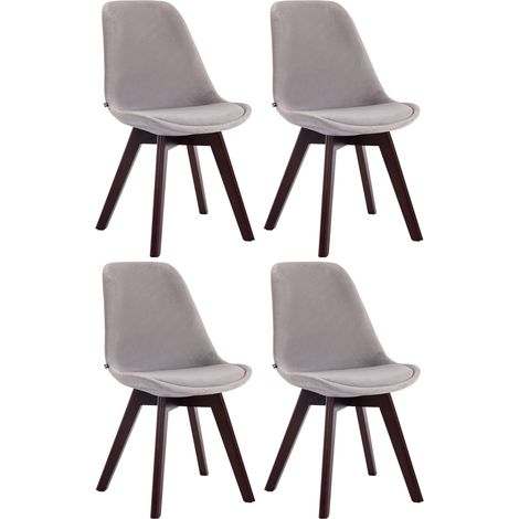 Lot de 4 chaises de salle à manger design scandinave en velours gris et piètement à 4 pieds en bois foncé 100008657 (1/4)