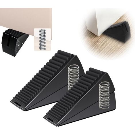 Confezione da 2 - Fermaporta rinforzati - Fermaporta robusti - Fermaporta in acciaio inox - Neri - 12,8 x 7,6 cm - Fermaporta in acciaio inox - Gomma di sicurezza - Fermaporta anticollisione ad alta r (1/3)
